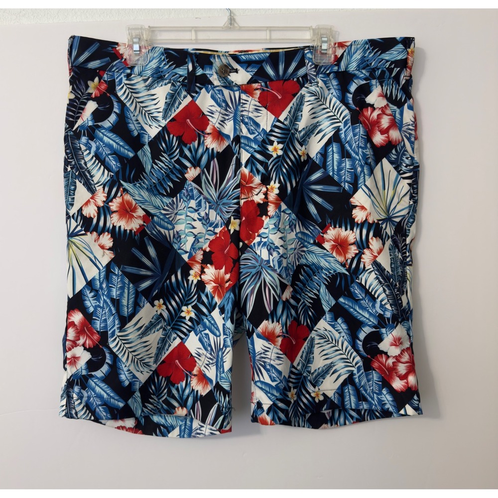 Loudmouth Golf Shorts Mens 38 Blue Red Tropical Hibiscus Floral Hawaiian Summer